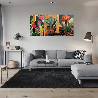 3pcs Colorful Cactus Desert Plant Painting Metal Print Ready to Hang Art - Bella Home Decor
