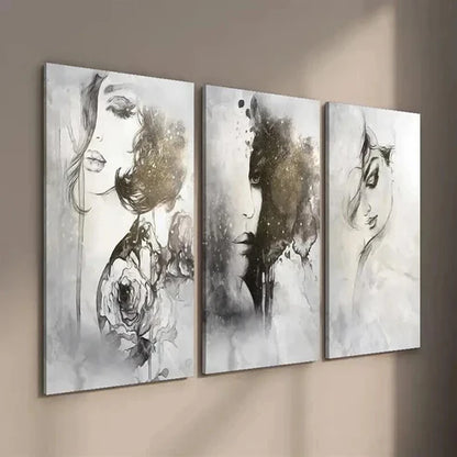 3pcs Mysterious Female Portrait Painting Wall Art Set Canvas Unframed - High Quality Print 100% Australian Made Wall Canvas