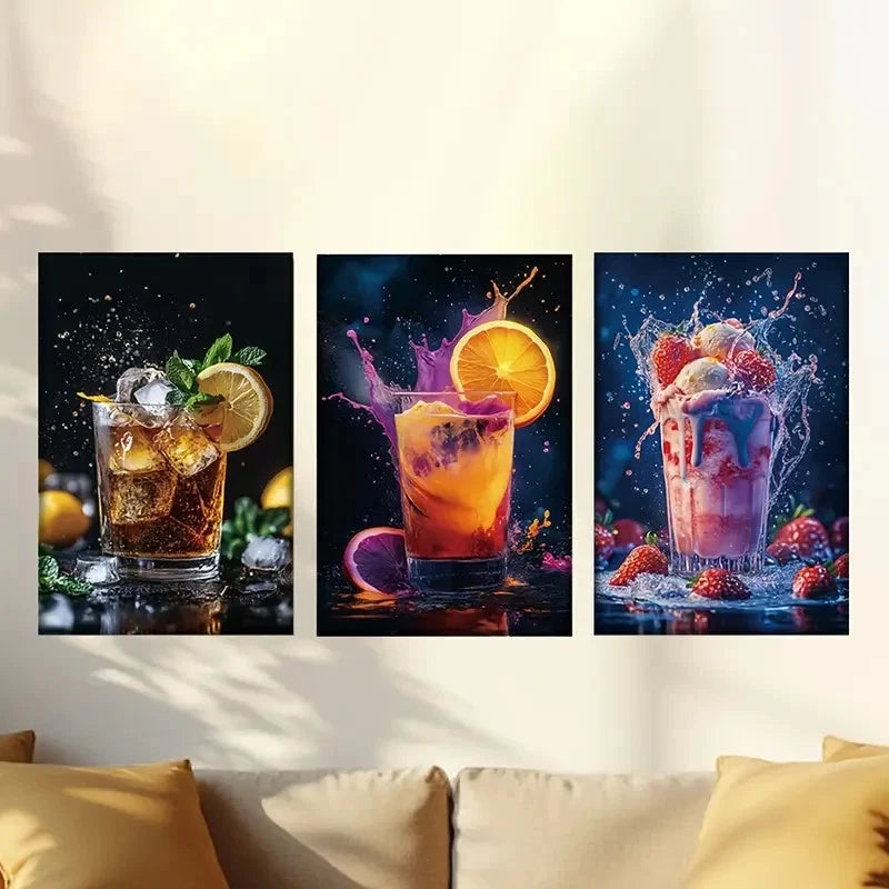 3pcs Specialty drinks, ice cream, fruit Wall Art Set Canvas Framed 60x90cm - High Quality Print 100% Australian Made Wall Canvas Ready to Hang