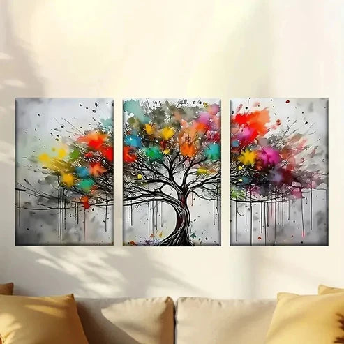 3pcs Colorful Tree with Many Colors Wall Art Canvas Unframed – High Quality Print 100% Australian Made Wall Canvas - Bella Home Decor