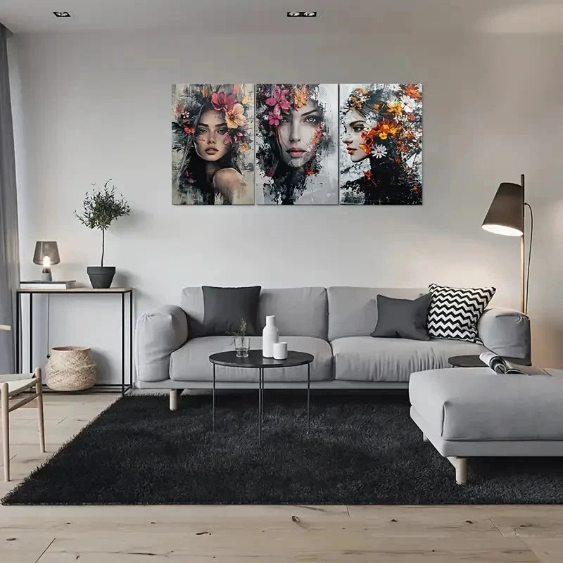 3pcs Abstract Floral Modern Figures Metal Print Ready to Hang Art - Bella Home Decor