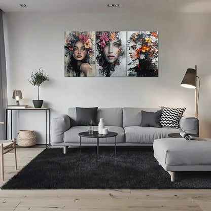 3pcs Abstract Floral Modern Figures Metal Print Ready to Hang Art - Bella Home Decor