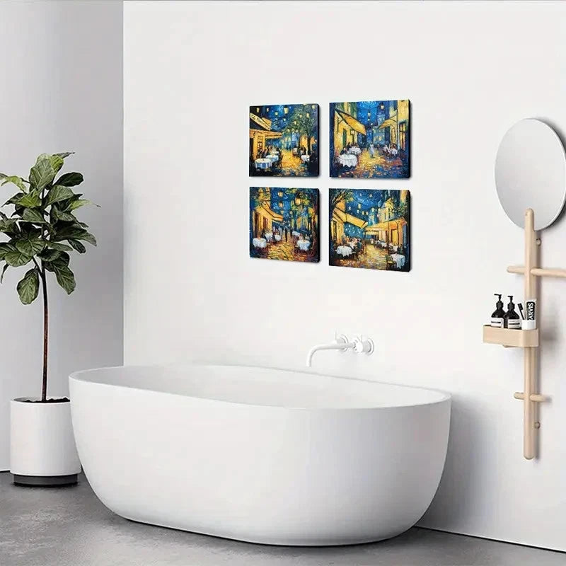 4pcs Vibrant Blue & Yellow Night  Art Canvas Framed