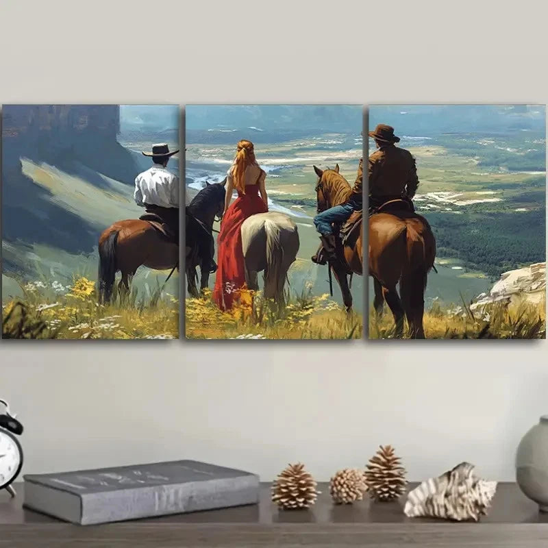 3pcs The American Cowboys Painting Wall Art Set Canvas Framed 40x60cm - High Quality Print 100% Australian Made Wall Canvas Ready to Hang