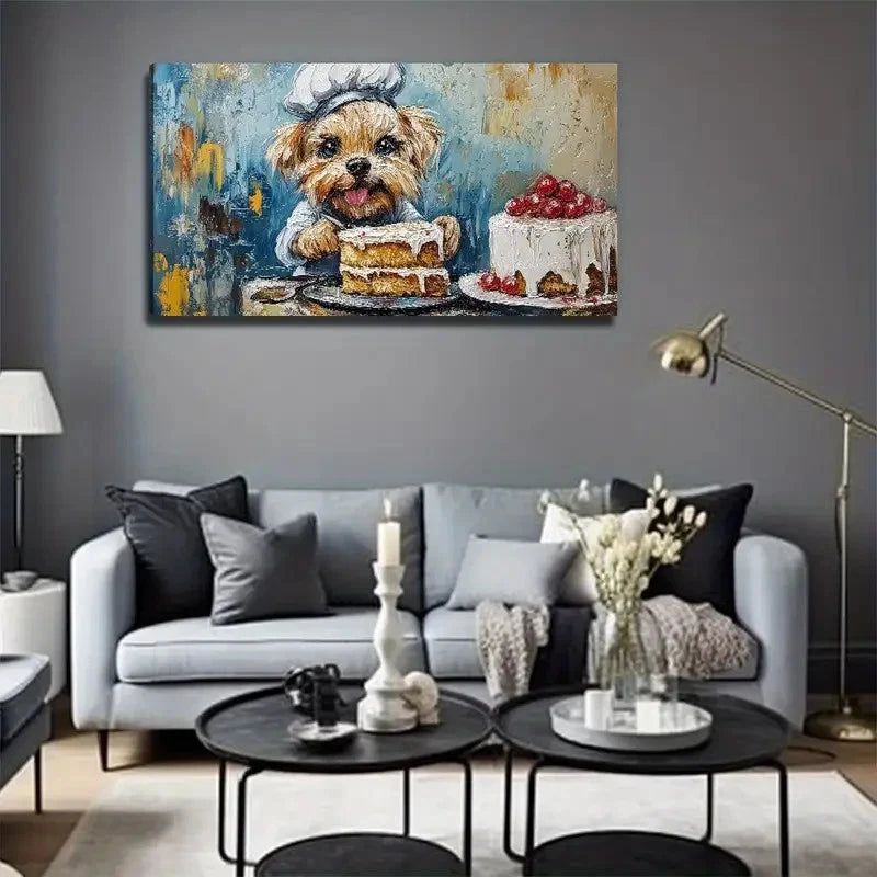 Dog Cake Decor Suitable Wall Art Canvas Office Home Room Framed 120x60cm
