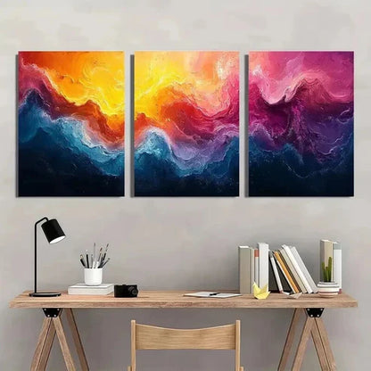 3pcs Swirls in Yellow Orange Pink Purple & Blue Wall Art Canvas Unframed - High Quality Print 100% Australian Made Wall Canvas