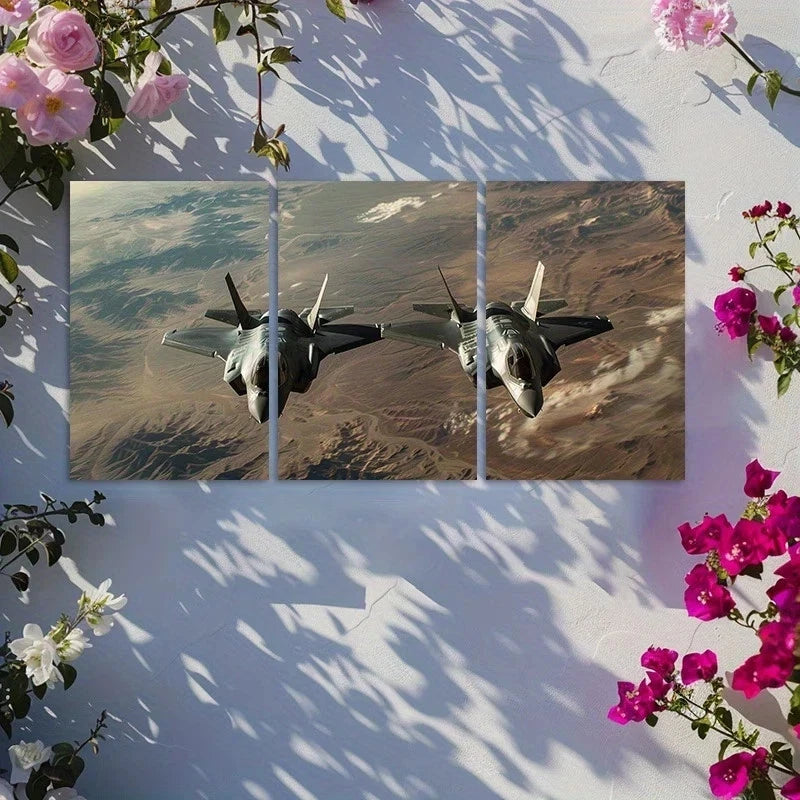 3pcs American Landscape Scene with Fighter Jets Metal Print Ready to Hang Art