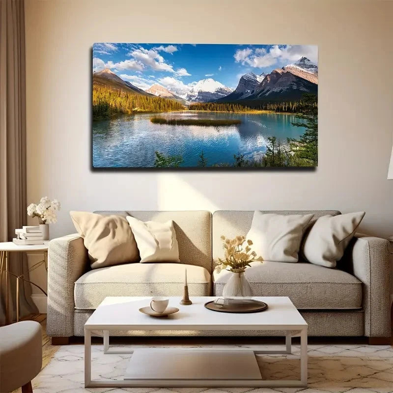 Serene Lake & Distant Wall Art Canvas Office Home Room Framed 120x60cm