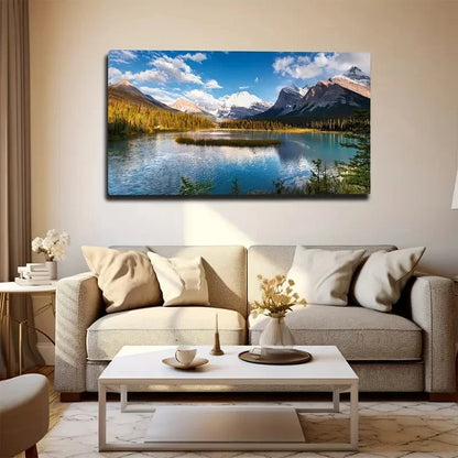 Serene Lake & Distant Wall Art Canvas Office Home Room Framed 120x60cm