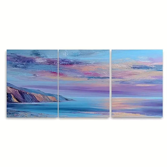 3pcs Tranquil Coastal Sunset Oil Painting Wall Art Set Canvas Framed 40x60cm - High Quality Print 100% Australian Made Wall Canvas Ready to Hang