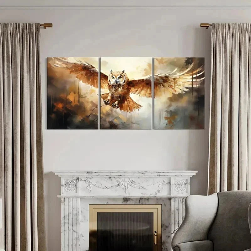 3pcs Magical Creatures Owl Decoration Wall Art Set Canvas Framed 50x70cm - High Quality Print 100% Australian Made Wall Canvas Ready to Hang