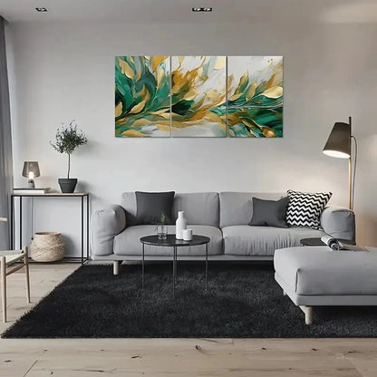 3pcs Teal Golden and White Colors Wall Art Set Canvas Framed 60x90cm - High Quality Print 100% Australian Made Wall Canvas Ready to Hang