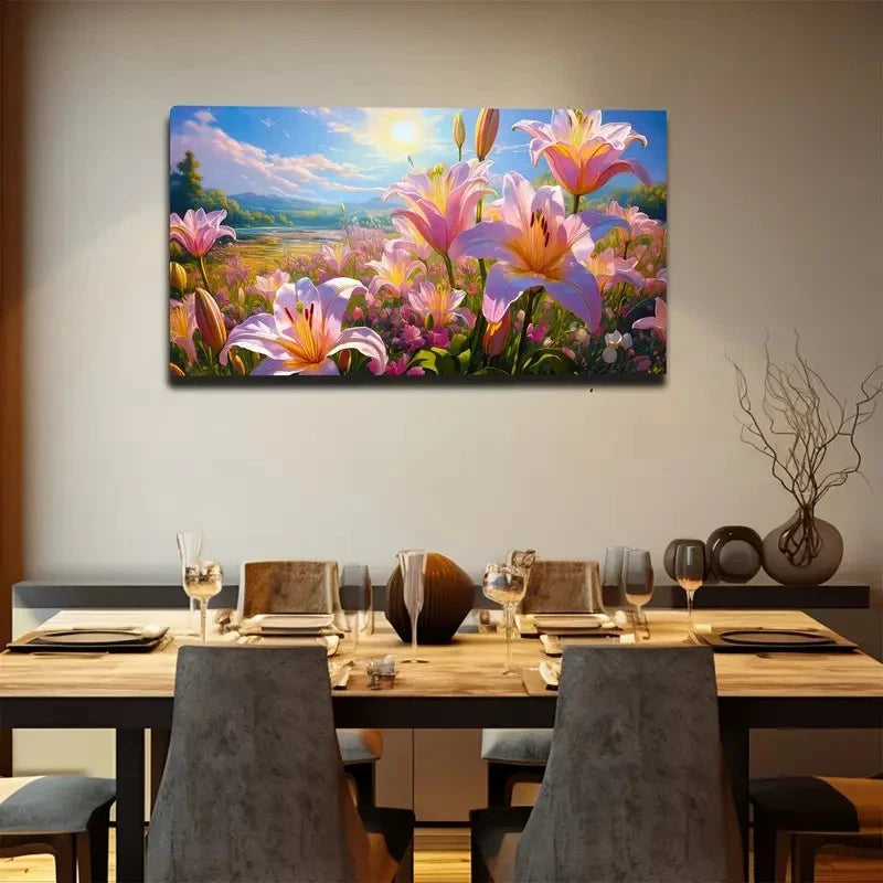 Sunlit Floral Gradient Pink Wall Art canvas office home room framed 120x60cm - Bella Home Decor