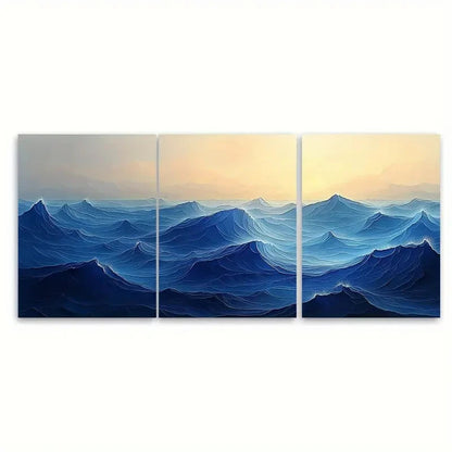 3pcs Abstract Geometric Sea Waves RI   Wall Art Set Canvas Framed 50x70cm - High Quality Print 100% Australian Made Wall Canvas Ready to Hang - Bella Home Decor