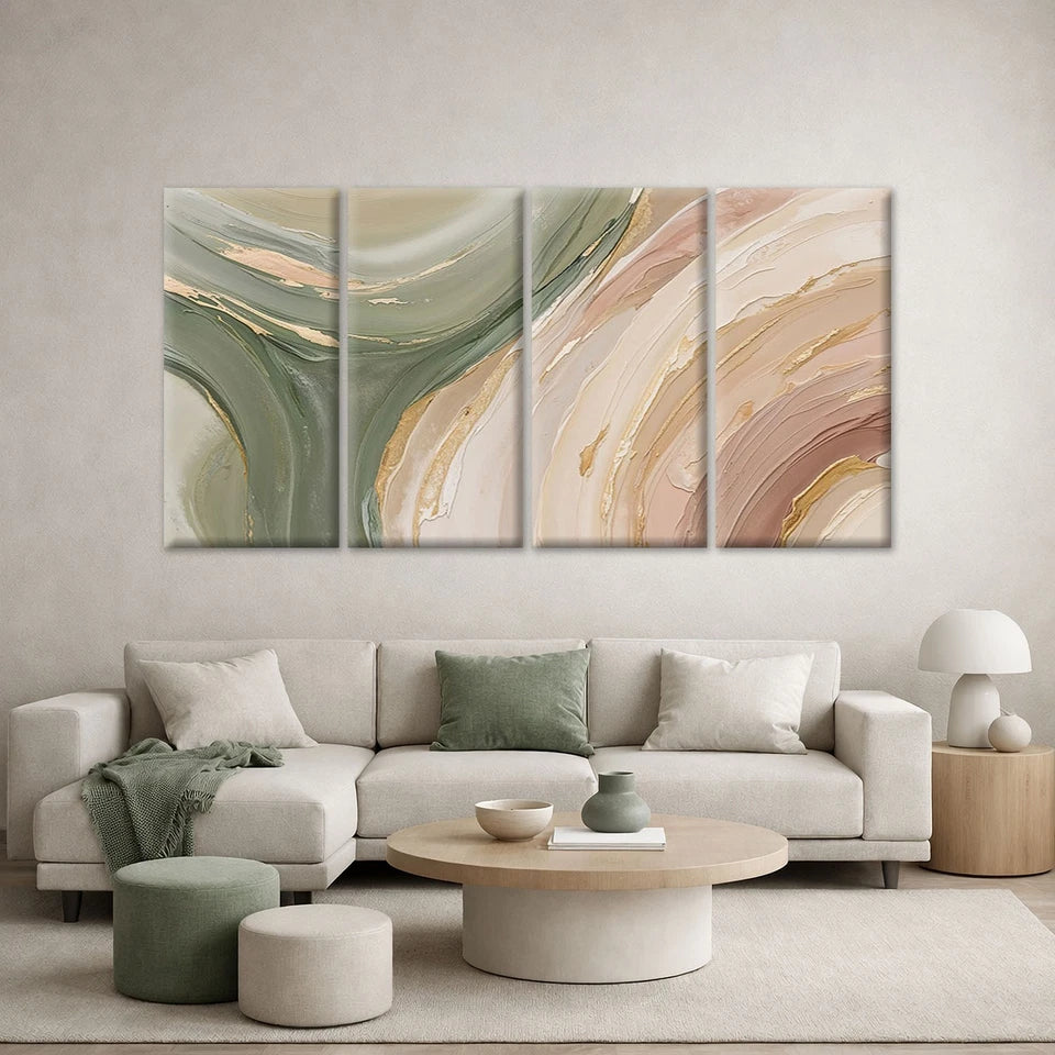 4pcs Neutral Abstract Paint Modern Wall Art Set Canvas Framed 45x80cm - High Quality Print 100% Australian Made Wall Canvas Ready to Hang