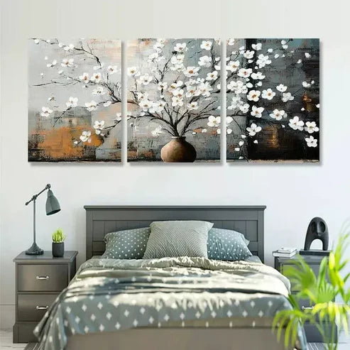 3pcs White Flower Graffiti Art Set Canvas Unframed - High Quality Print 100% Australian Made Wall Canvas