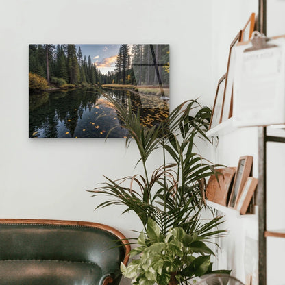 Peaceful Autumn Forest River Reflection Acrylic Glass Printing Wall Art Australian Made Quality