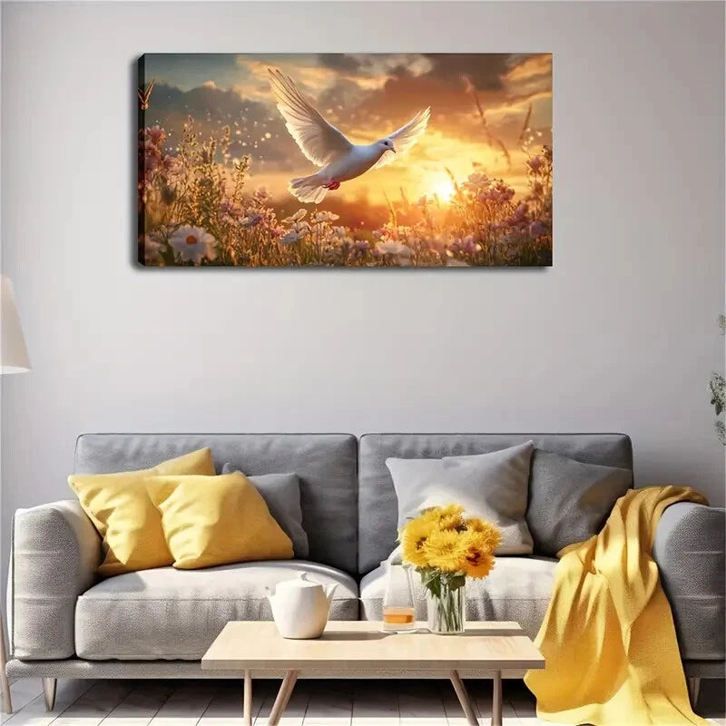 Majestic White Dove in Flight Wall Art Canvas Office Home Room Framed 120x60cm - Bella Home Decor