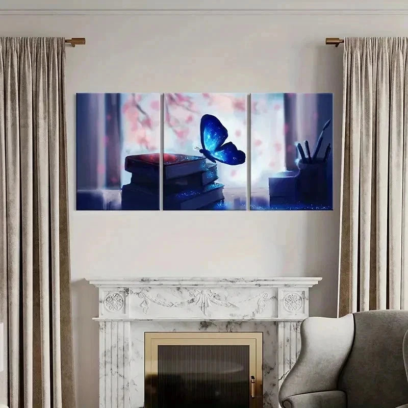 3pcs Sparkling Butterfly Resting On Books Wall Art Set Canvas Framed 60x90cm - High Quality Print 100% Australian Made Wall Canvas Ready to Hang - Bella Home Decor