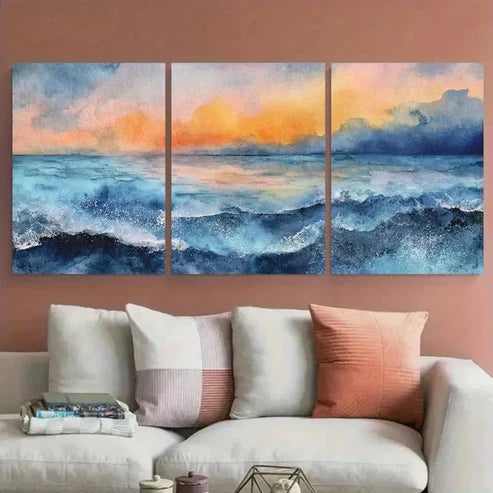 3pcs Abstract Watercolor Landscape Wall Art Set Canvas Unframed - High Quality Print 100% Australian Made Wall Canvas - Bella Home Decor