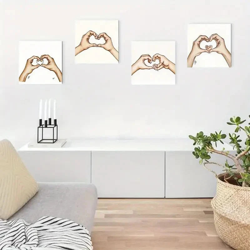 4pcs Abstract Family Hands Wall Art Canvas Framed