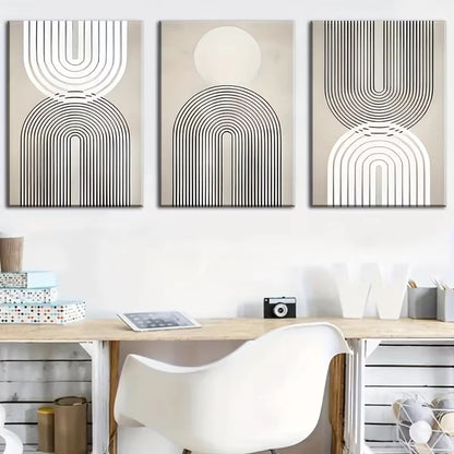 3pcs Modern Black And White Abstract Line Art Metal Print Ready to Hang Art