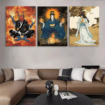 3pcs Japanese Samurai & Mystic Geisha Perfect Art Set Canvas Unframed - High Quality Print 100% Australian Made Wall Canvas