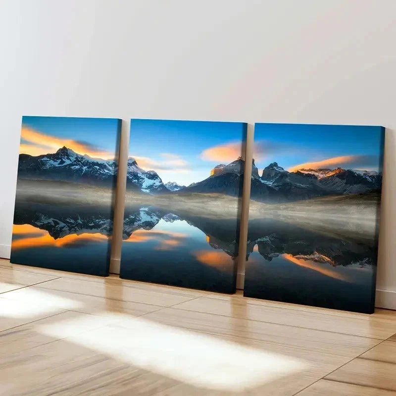 3pcs Mountains Valleys And Lakes Nature Wall Art Set Canvas Framed 60x90cm - High Quality Print 100% Australian Made Wall Canvas Ready to Hang