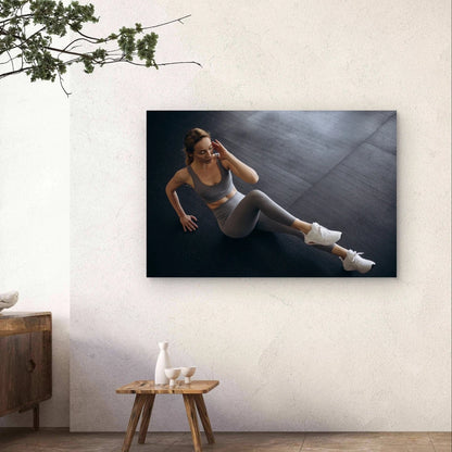 Woman Doing Core Floor Exercises 5mm Plastic Poster Ready to Hang 90x60cm
