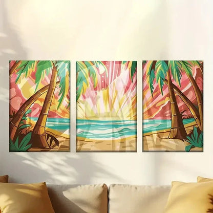 3pcs Colorful abstract coconut grove Wall Art Set Canvas Unframed - High Quality Print 100% Australian Made Wall Canvas - Bella Home Decor