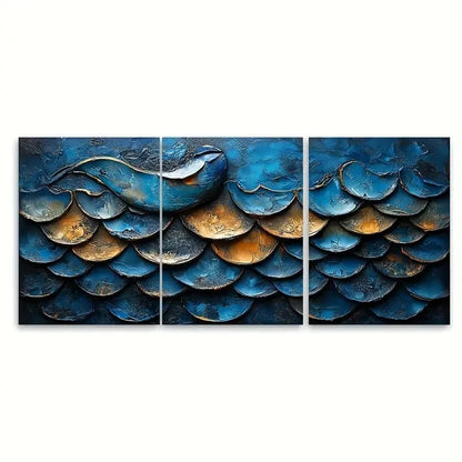 3pcs Marine Scale Art Print Blue Ocean UI  Wall Art Set Canvas Framed 40x60cm - High Quality Print 100% Australian Made Wall Canvas Ready to Hang