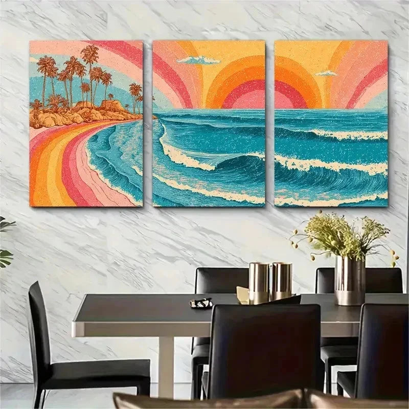 3pcs Sun Sand Sea Tropical Beach Perfect Wall Art Set Canvas Framed 50x70cm - High Quality Print 100% Australian Made Wall Canvas Ready to Hang