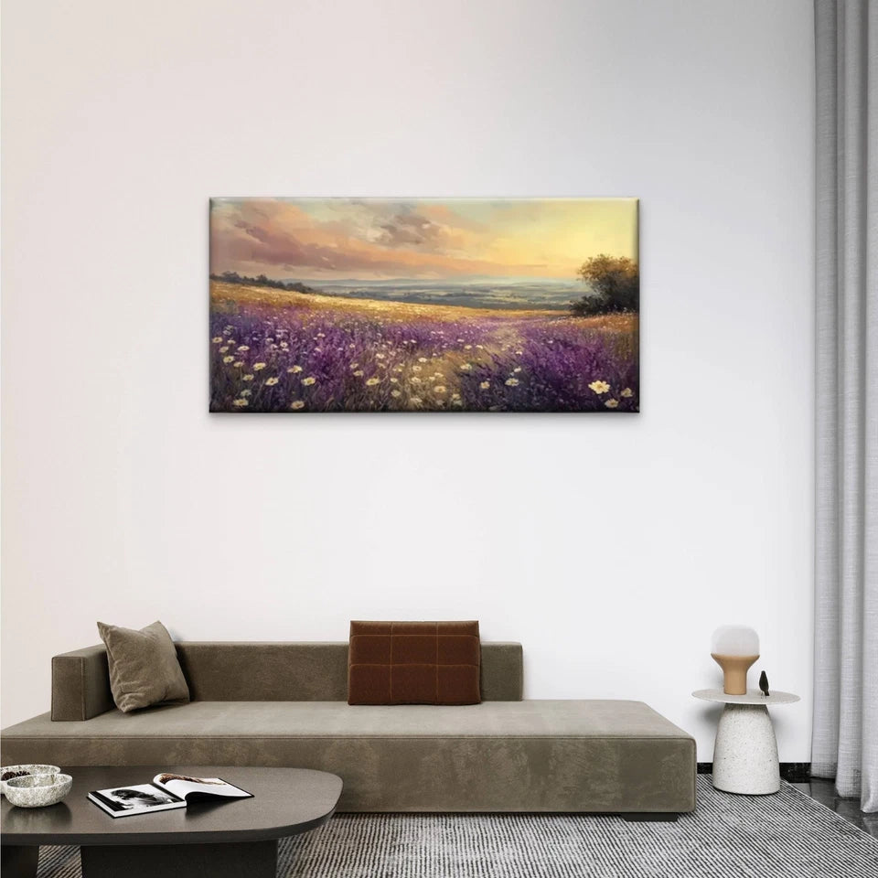Flowers Field Sunset Wall Art Canvas Office Home Room Framed 120x60cm
