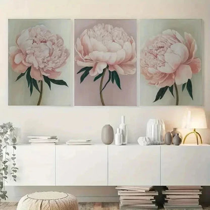 3pcs Peony Flower Canvas Wall Art Canvas Unframed - High Quality Print 100% Australian Made Wall Canvas