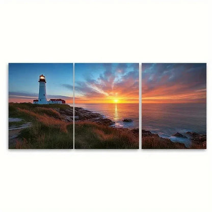3pcs Sunset over St Marys Lighthouse ET  Wall Art Set Canvas Framed 50x70cm - High Quality Print 100% Australian Made Wall Canvas Ready to Hang