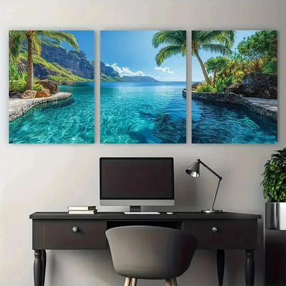 3pcs Tropical Palm Tree Nature Perfect Wall Art Set Canvas Framed 50x70cm - High Quality Print 100% Australian Made Wall Canvas Ready to Hang