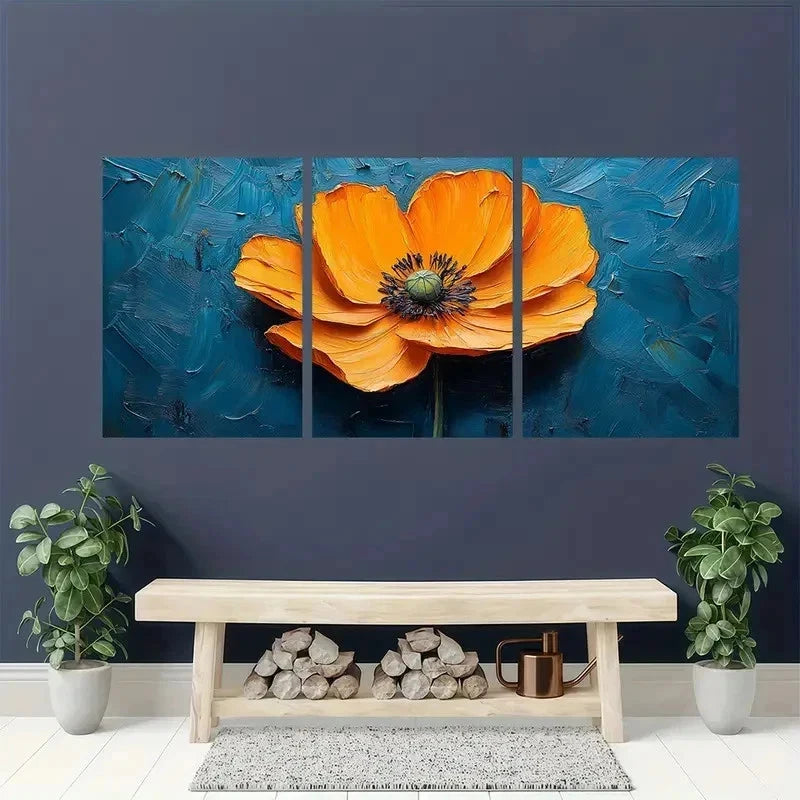 3pcs California Poppy Textured Perfect Wall Art Set Canvas Framed 40x60cm - High Quality Print 100% Australian Made Wall Canvas Ready to Hang - Bella Home Decor