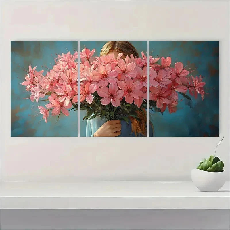 3pcs  Print Pink Cleome Painting  pp   Wall Art Set Canvas Framed 50x70cm - High Quality Print 100% Australian Made Wall Canvas Ready to Hang - Bella Home Decor