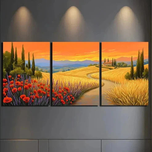 3pcs Flowers Blooming in The Countryside Wall Art Canvas Unframed – High Quality Print 100% Australian Made Wall Canvas - Bella Home Decor