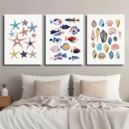 3pcs Starfish Shells And Tropical Fish Wall Art Set Canvas Framed 60x90cm - High Quality Print 100% Australian Made Wall Canvas Ready to Hang
