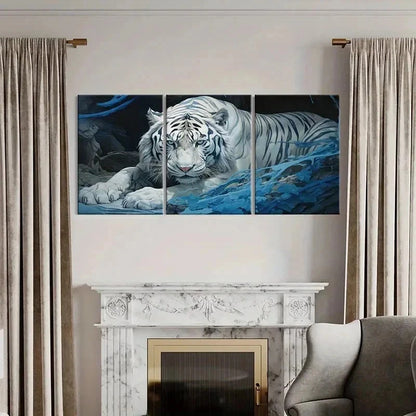 3pcs White Tiger Fantasy Animal Decor Wall Art Set Canvas Framed 40x60cm - High Quality Print 100% Australian Made Wall Canvas Ready to Hang