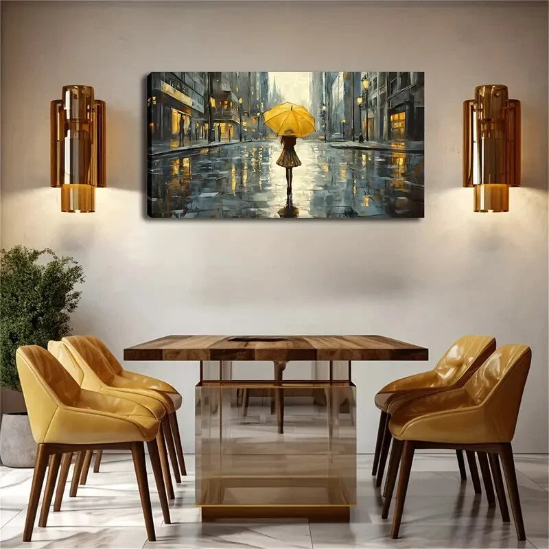 Realistic Rainy City Scene Girl Wall Art Canvas Office Home Room Framed 120x60cm - Bella Home Decor