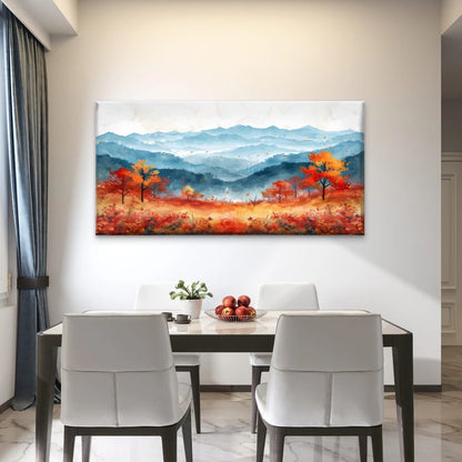 Autumn Field Against Mountains Wall Art Canvas Office Home Room Framed 120x60cm