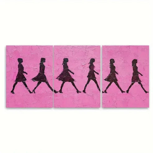 3pcs Walking Silhouettes on Textured Wall Art Set Canvas Unframed - High Quality Print 100% Australian Made Wall Canvas - Bella Home Decor