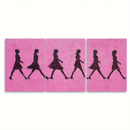 3pcs Walking Silhouettes on Textured Wall Art Set Canvas Unframed - High Quality Print 100% Australian Made Wall Canvas - Bella Home Decor