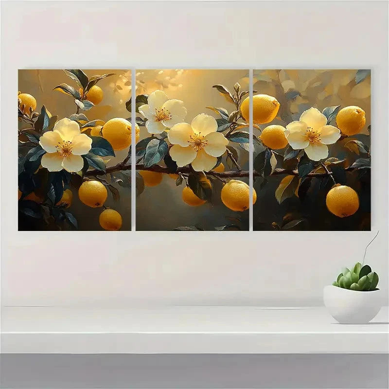 3pcs Lemon Blossom Painting Print RT  Wall Art Set Canvas Framed 60x90cm - High Quality Print 100% Australian Made Wall Canvas Ready to Hang - Bella Home Decor