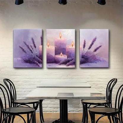 3pcs Purple Hues Candle Atmosphere Perfect  Wall  Art Set Canvas Unframed - High Quality Print 100% Australian Made Wall Canvas (