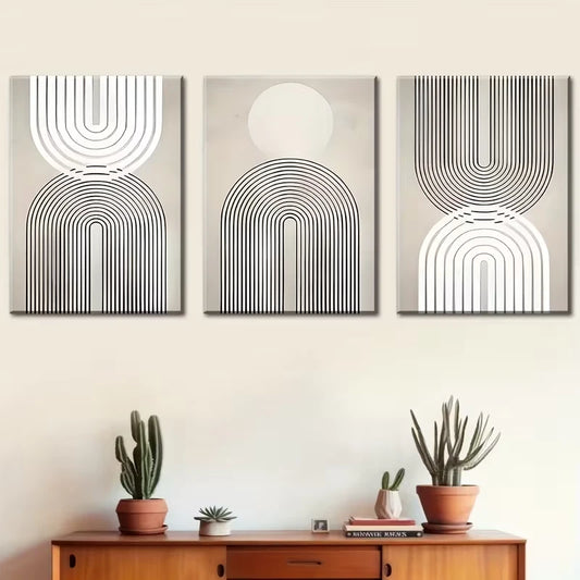 3pcs Modern Black And White Abstract Line Art Metal Print Ready to Hang Art