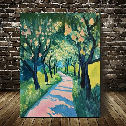 Lush Pear Tree Forest Landscape Painting 40x60cm Metal Print Ready to Hang - Bella Home Decor