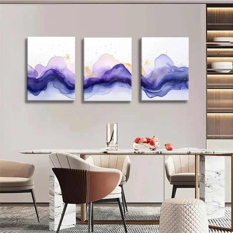 3pcs Abstract Purple Mountain Landscape Wall Art Set Canvas Framed 50x70cm - High Quality Print 100% Australian Made Wall Canvas Ready to Hang - Bella Home Decor